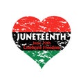 Grunge heart with Juneteenth flag inside. Freedom Day, Jubilee Day, Liberation Day, Emancipation Day