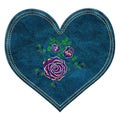 Jeans Heart with Rose Embroidery Royalty Free Stock Photo