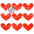 Grunge hearts. A set of hearts with horizontal grunge fissures