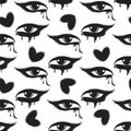 Grunge hearts and tearful eyes pattern Royalty Free Stock Photo