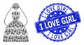 Grunge I Love Girl Round Seal and Recursive Bride Icon Composition