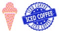 Grunge Iced Coffee Round Stamp and Recursive Icecream Icon Composition