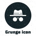 Grunge Incognito mode icon isolated on white background. Monochrome vintage drawing. Vector