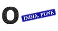 Grunge India, Pune Watermark and Omicron Greek Lowercase Symbol Polygonal Icon