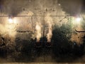 Grunge Industrial Cement Wall With Steam and Lights