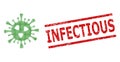 Grunge Infectious Seal Stamp and Halftone Dotted Covid-19 Virus