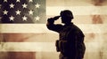 Grunge-Inspired Illustration: Soldier Saluting Fallen Comrade & Distressed American Flag