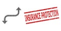 Grunge Insurance Protection Stamp and Halftone Dotted Opposite Curved Arrow