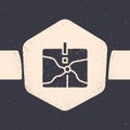 Grunge Intersection point icon isolated on grey background. Monochrome vintage drawing. Vector