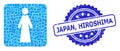 Grunge Japan, Hiroshima Stamp and Square Dot Mosaic Lady
