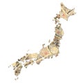 Grunge Japan map with Yen
