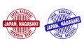 Grunge JAPAN, NAGASAKI Scratched Round Stamp Seals