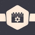 Grunge Jewish calendar with star of david icon isolated on grey background. Hanukkah calendar day. Monochrome vintage