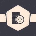 Grunge Jewish coin icon isolated on grey background. Currency symbol. Monochrome vintage drawing. Vector