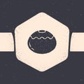 Grunge Jewish sweet bakery icon isolated on grey background. Hanukkah sufganiyot. Jewish easter cake. Monochrome vintage