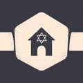 Grunge Jewish synagogue building or jewish temple icon isolated on grey background. Hebrew or judaism construction with