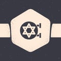 Grunge Jewish synagogue building or jewish temple icon isolated on grey background. Hebrew or judaism construction with