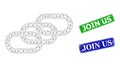 Grunge Join Us Stamp Seals and Polygonal Mesh Chain Links Icon