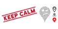 Grunge Keep Calm Line Stamp with Mosaic Infidelity Smiley Map Marker Icon