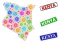 Grunge Kenya Map Stamps and Bright Viral Kenya Map Composition