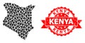 Grunge Kenya Stamp and Pointer Mosaic Map of Kenya