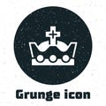 Grunge King crown icon isolated on white background. Monochrome vintage drawing. Vector