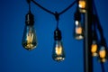 Grunge lamps on a wire. Steampunk vintage lighting decor. Elegant modern light bulb Royalty Free Stock Photo