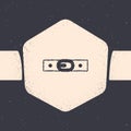 Grunge Leather belt with buttoned steel buckle icon isolated on grey background. Monochrome vintage drawing. Vector