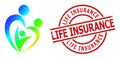 Grunge Life Insurance Badge and Lowpoly Spectral Colored Familty Care Icon with Gradient Royalty Free Stock Photo