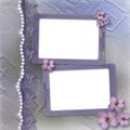 Grunge lilac frame for photo with pearls and lace Royalty Free Stock Photo