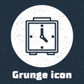 Grunge line Alarm clock icon isolated on grey background. Wake up, get up concept. Time sign. Monochrome vintage drawing