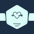 Grunge line Amour symbol with heart and arrow icon isolated on blue background. Love sign. Valentines symbol. Monochrome