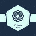 Grunge line Atom icon isolated on blue background. Symbol of science, education, nuclear physics, scientific research