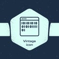 Grunge line Binary code icon isolated on blue background. Monochrome vintage drawing. Vector Royalty Free Stock Photo