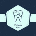 Grunge line Broken tooth icon isolated on blue background. Dental problem icon. Dental care symbol. Monochrome vintage