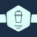 Grunge line Bucket icon isolated on blue background. Monochrome vintage drawing. Vector