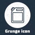 Grunge line Canister for gasoline icon isolated on grey background. Diesel gas icon. Monochrome vintage drawing. Vector