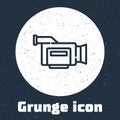 Grunge line Cinema camera icon isolated on grey background. Video camera. Movie sign. Film projector. Monochrome vintage Royalty Free Stock Photo