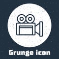 Grunge line Cinema camera icon isolated on grey background. Video camera. Movie sign. Film projector. Monochrome vintage Royalty Free Stock Photo