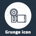 Grunge line Cinema camera icon isolated on grey background. Video camera. Movie sign. Film projector. Monochrome vintage Royalty Free Stock Photo