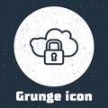 Grunge line Cloud computing lock icon isolated on grey background. Security, safety, protection concept. Protection of Royalty Free Stock Photo