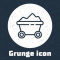 Grunge line Coal mine trolley icon isolated on grey background. Factory coal mine trolley. Monochrome vintage drawing