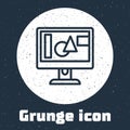 Grunge line Computer monitor screen icon isolated on grey background. Electronic device. Front view. Monochrome vintage Royalty Free Stock Photo