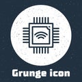 Grunge line Computer processor with microcircuits CPU icon isolated on grey background. Chip or cpu with circuit board Royalty Free Stock Photo