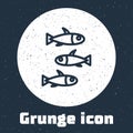 Grunge line Fishes icon isolated on grey background. Monochrome vintage drawing. Vector.