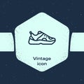 Grunge line Fitness sneakers shoes for training, running icon isolated on blue background. Sport shoes. Monochrome