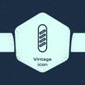 Grunge line French baguette bread icon isolated on blue background. Monochrome vintage drawing. Vector Royalty Free Stock Photo