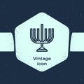 Grunge line Hanukkah menorah icon isolated on blue background. Hanukkah traditional symbol. Holiday religion, jewish Royalty Free Stock Photo