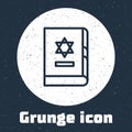Grunge line Jewish torah book icon isolated on grey background. On the cover of the Bible is the image of the Star of