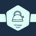 Grunge line Kettle with handle icon isolated on blue background. Teapot icon. Monochrome vintage drawing. Vector Royalty Free Stock Photo